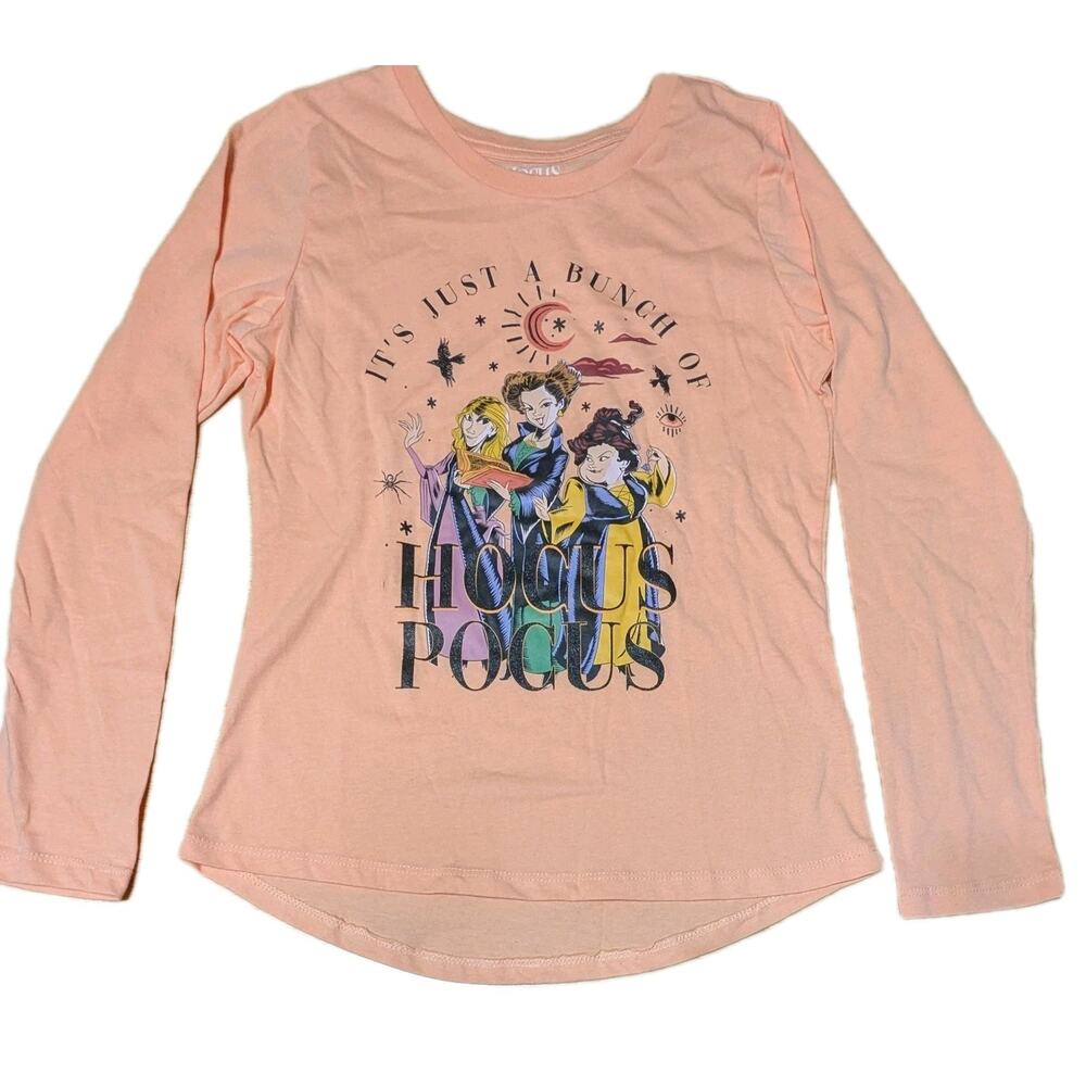 Disney Hocus Pocus Shirt Girls Large Peach Long Sleeve Halloween Movie Graphic